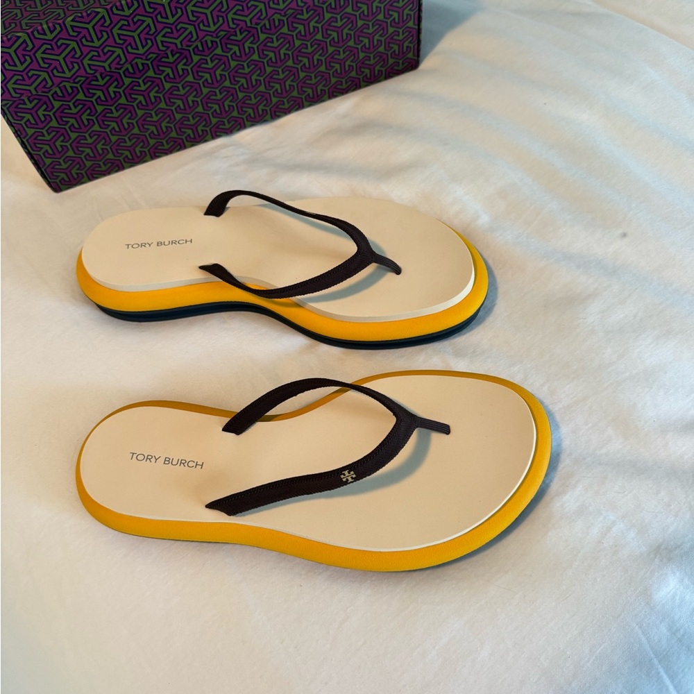 Tory Burch Black and Yellow Flip Flops